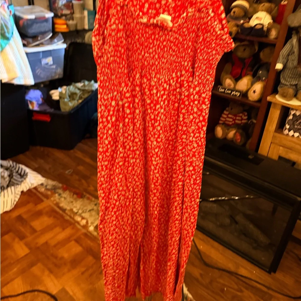 Red Floral Button-Down Dress size L - Picture 3 of 8